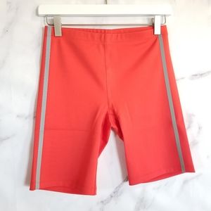 THEORY Red Coral Biker Shorts